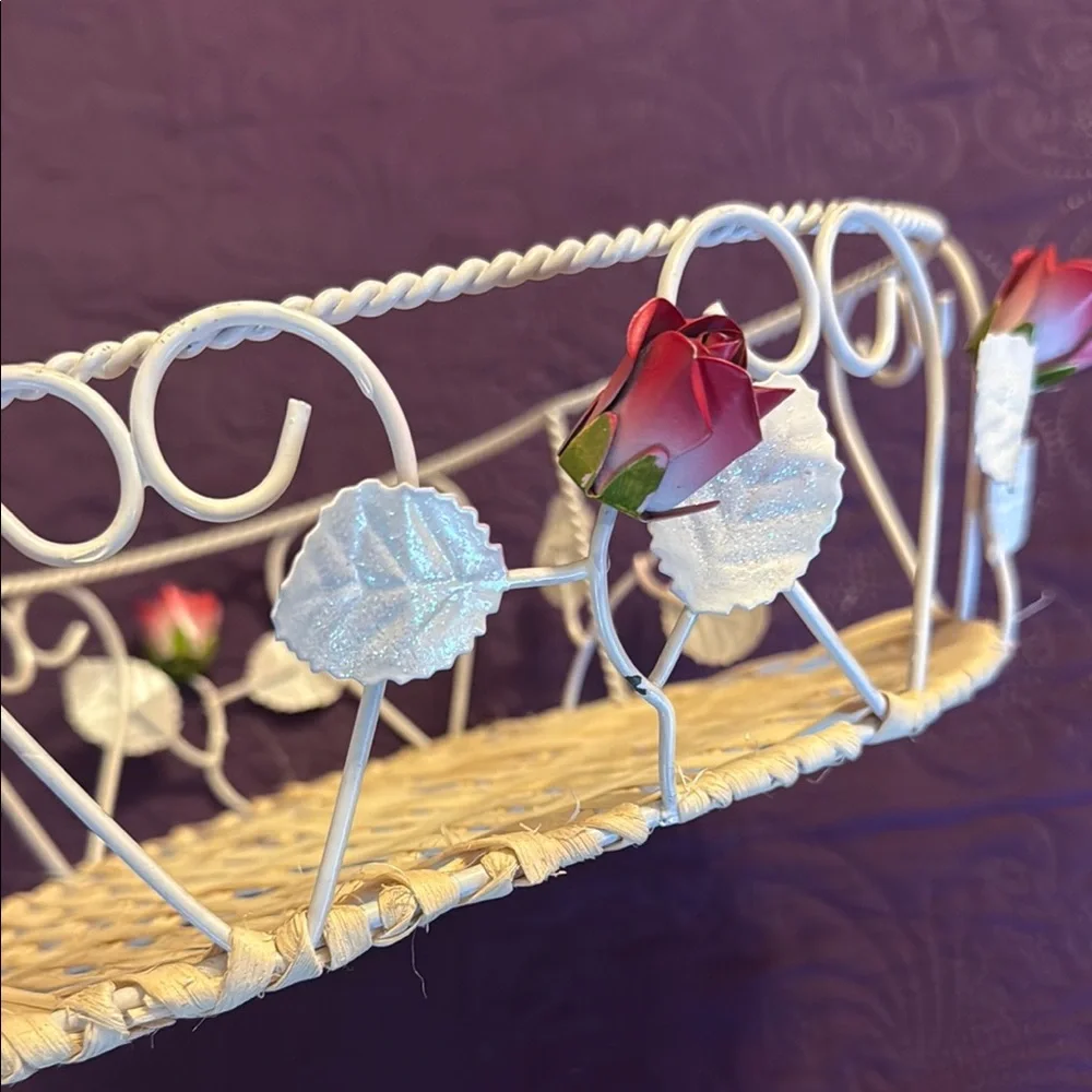 Heart-Shaped Wicker Basket with Rose bud Red Accents